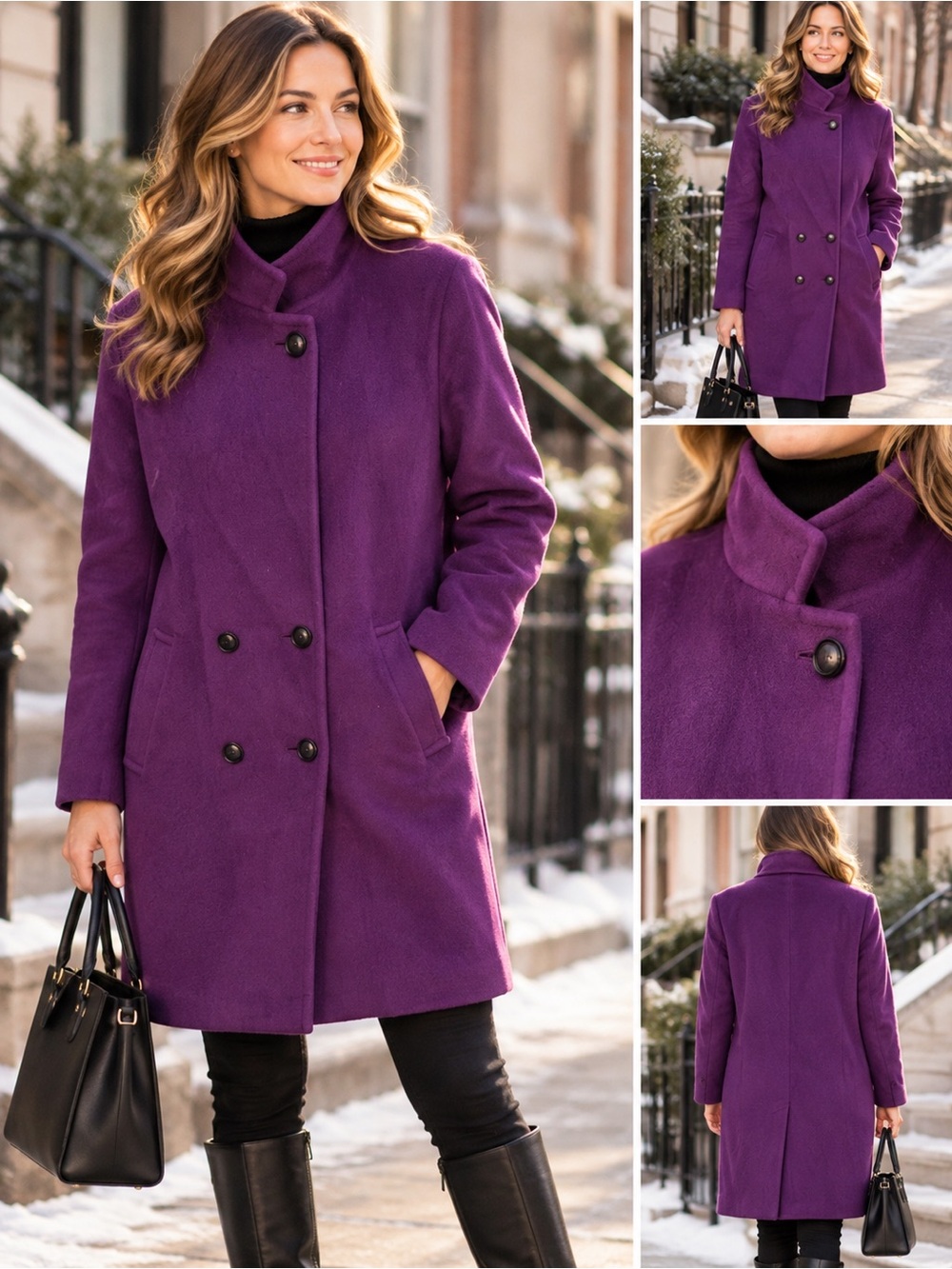 Vintage Spring Samuel Montreal Purple Wool Coat Size 10 Double Breasted
